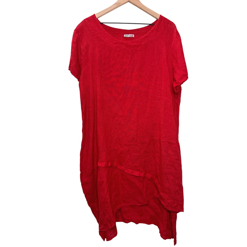 Linda 100% Linen Asymmetricalโ Midi Dress L Lagenlook Spring Summer Artsy Boho